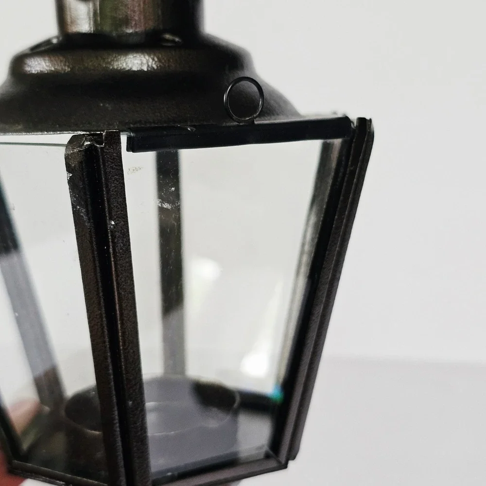 Vintage Indian Hanging Glass Lantern Black Metal Stand Gothic Witchy Home Decor